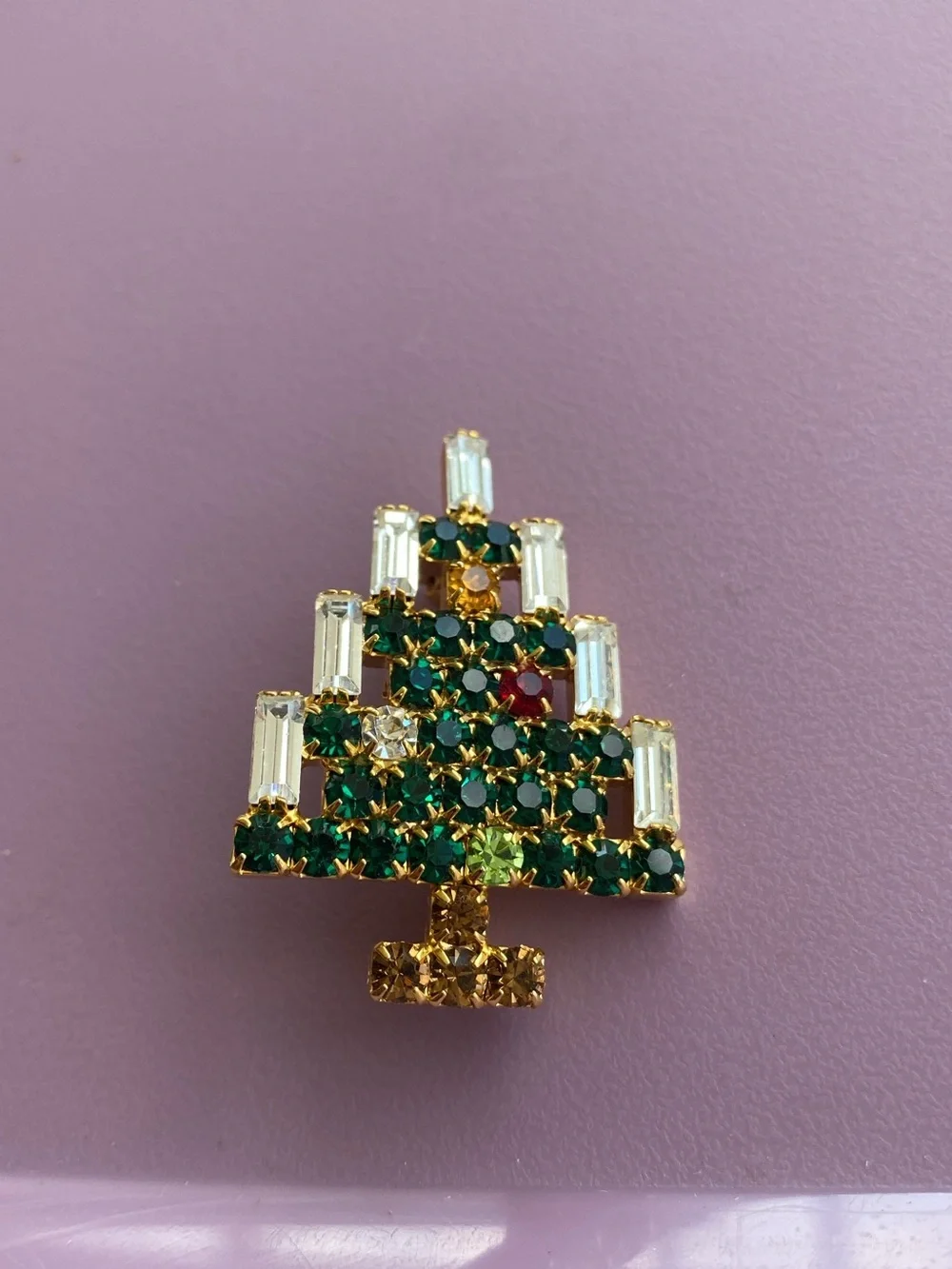 Gold-Tone Emerald Crystal Christmas Tree Brooch - Women Jewelry